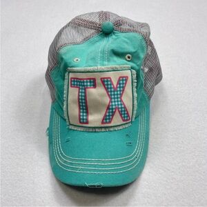 Southern Junkie Texas Patch Baseball Cap Turquoise TX Distressed Trucker Hat